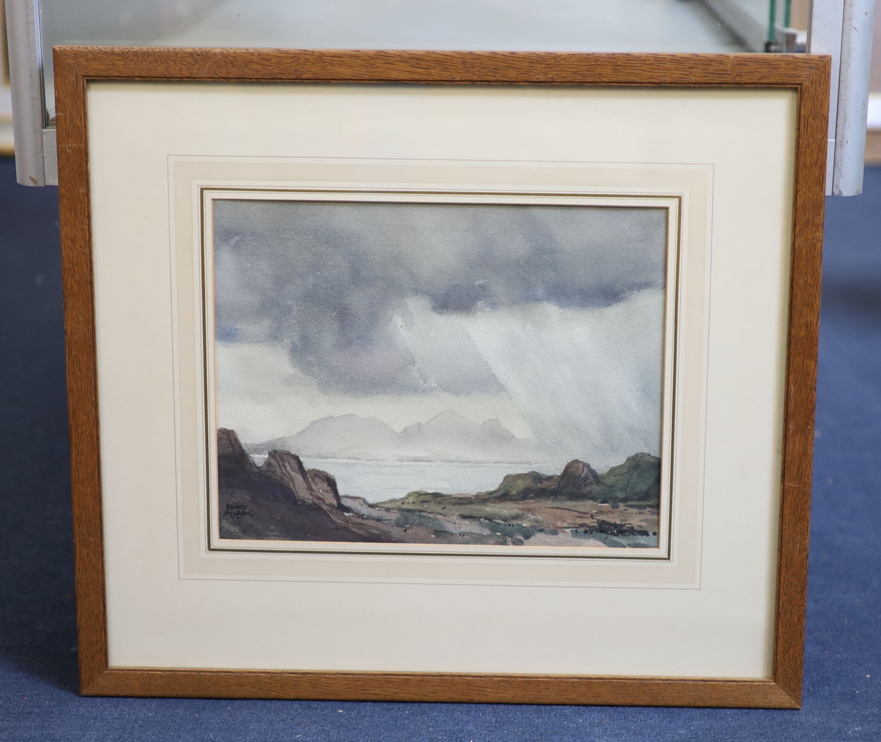 Henry Wilson, watercolour, Stormy coastal view, signed, 25 x 32cm